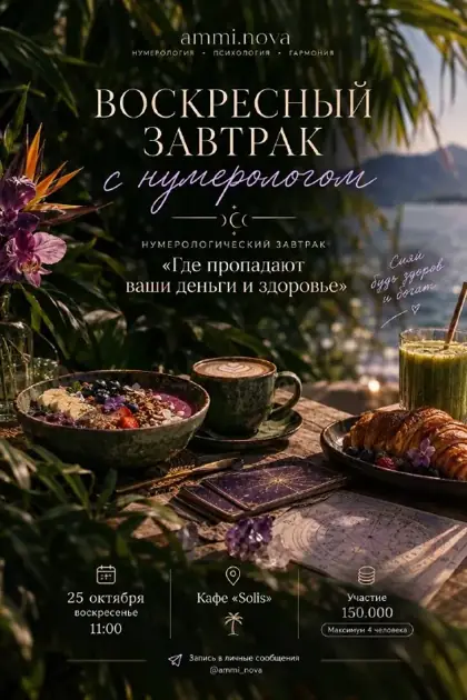 Воскресный завтрак с нумерологом «Где пропадают ваши деньги и здоровье» — афиша
