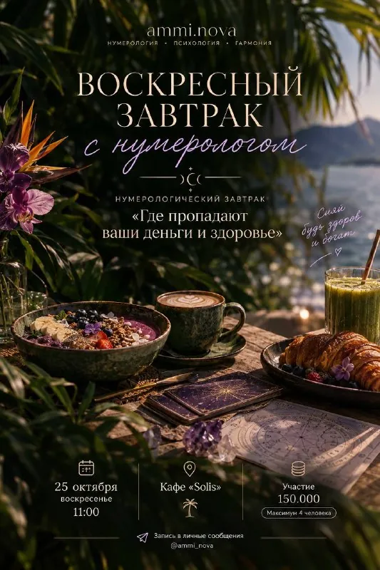 Воскресный завтрак с нумерологом «Где пропадают ваши деньги и здоровье» — афиша