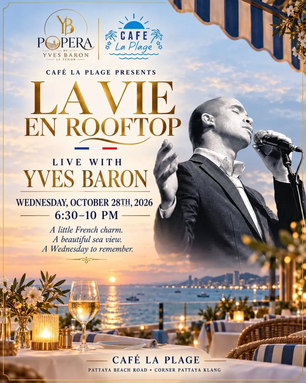 LA VIE EN ROOFTOP CAFE LA PLAGE WED OCT 28 TH YVES BARON LIVE — афиша