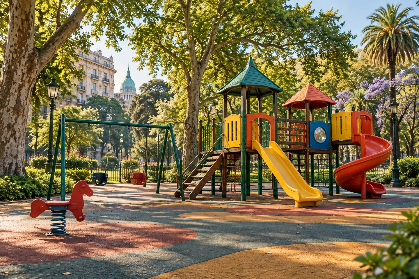 Детская площадка в зелёном городском парке