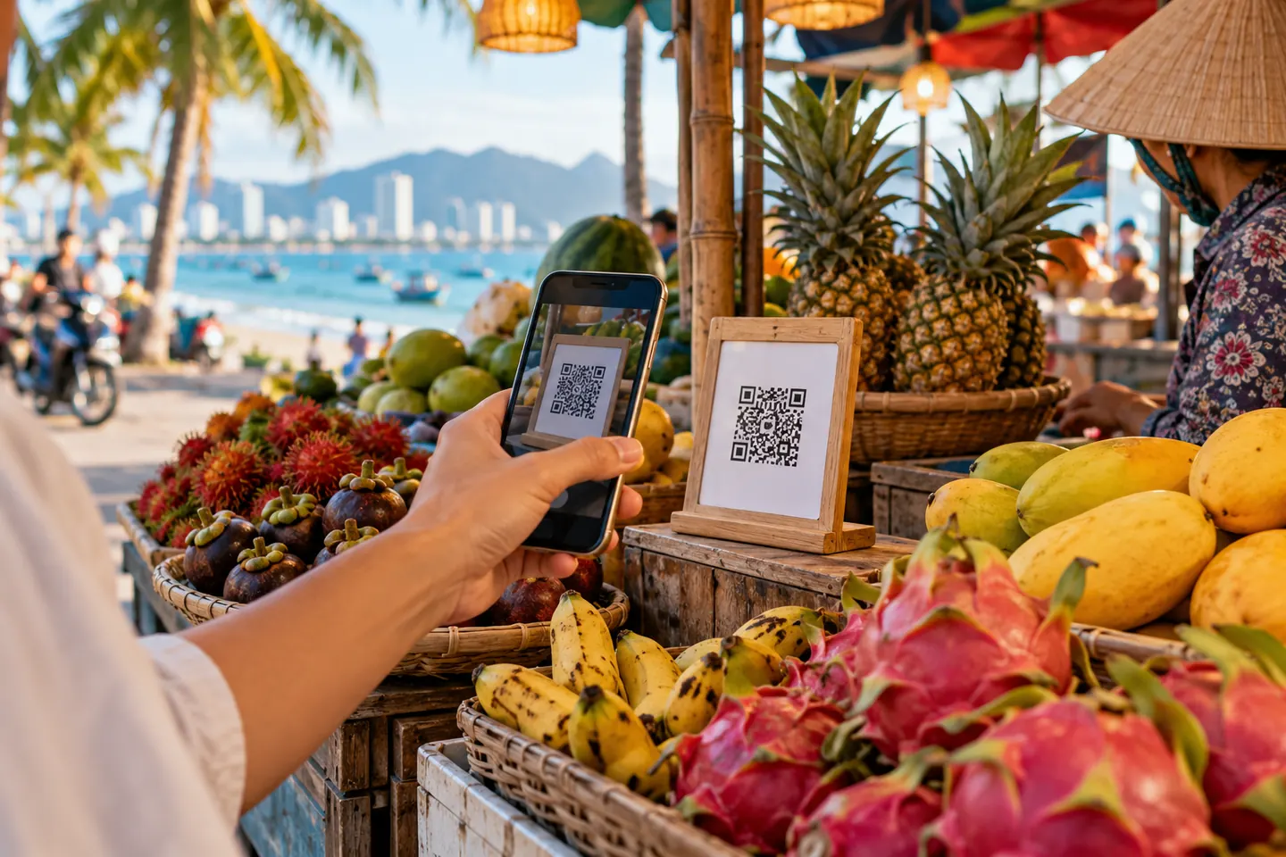 Оплата по QR-коду с телефона на прилавке